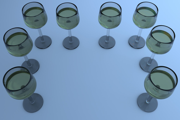 ποτήρια κρασί γεμάτο με λευκό κρασί σε μια λευκή επιφάνεια - Φωτογραφία, εικόνα