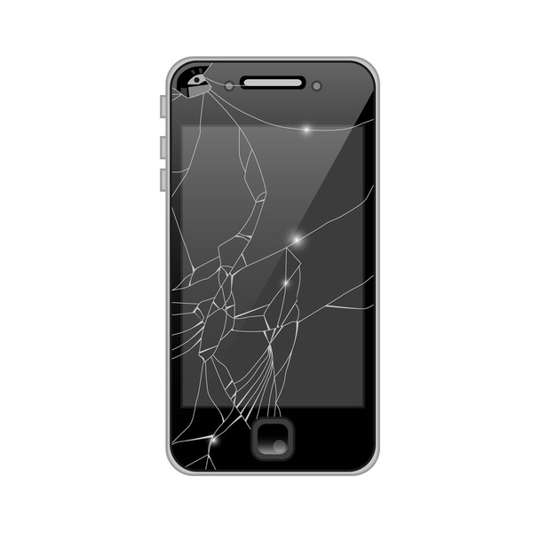 mobiele smartphone met gebroken scherm geïsoleerd op wit. - Vector, afbeelding