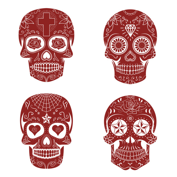 Set of sugar skulls isolated on white background. Day of the dea - Vector, Imagen