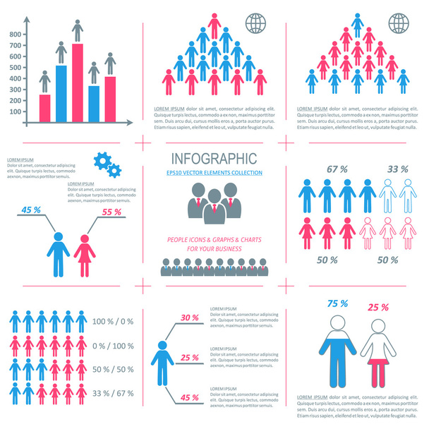 Vektor infographic emberek ikonok demográfiai gyűjtemény - Vektor, kép