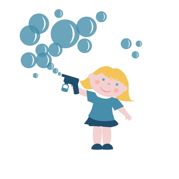 Little girl with soap bubbles  - Vector, Image