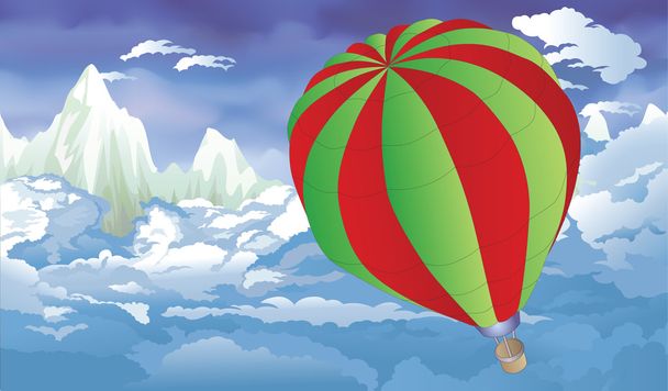 Hot air balloon and mountain landscape - Vector, Image