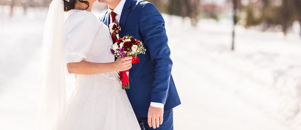 Bride and groom on their winter wedding - Photo, Image