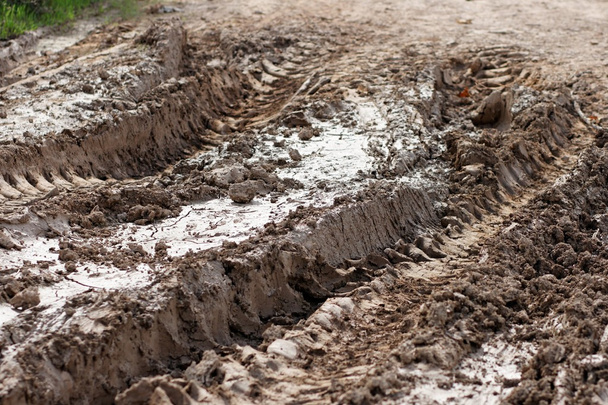 Closeup of car ruts in dry road mud - Photo, Image