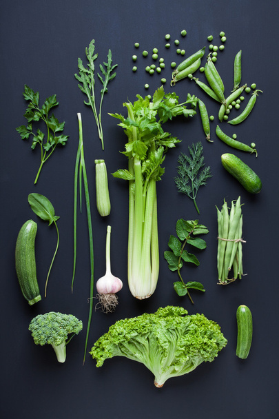 Collection of fresh green vegetables  - Фото, изображение