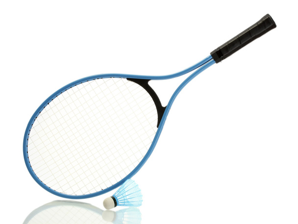 Badminton racket and shuttlecock isolated on white - Foto, imagen