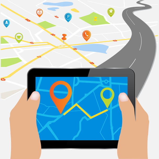 Tablet PC con mapa de ubicación detallado
 - Vector, Imagen