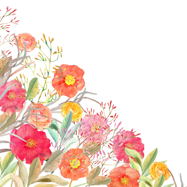 Векторная цветочная граница. Изолированные розы и дикие цветы, нарисованные вате
 - Вектор,изображение