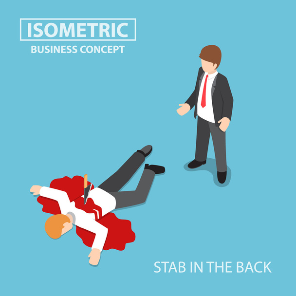 Isometric businessman is stabbed in the back by his colleague - Vector, Image
