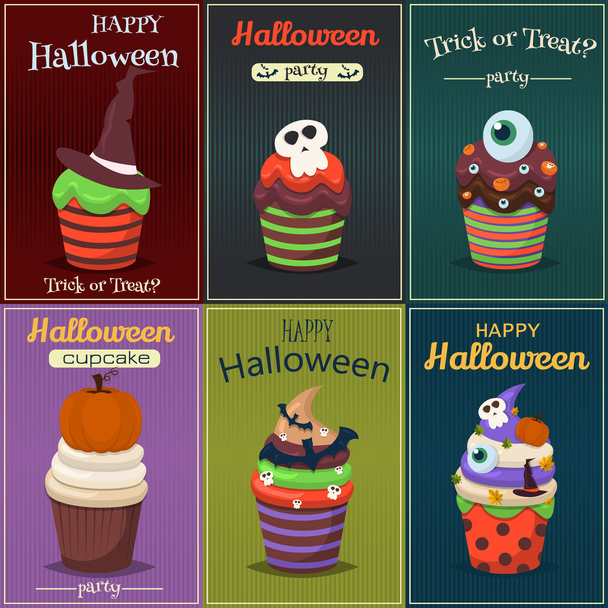 Cupcake vector set. Happy Halloween Scary Sweets poster. - Vector, Image