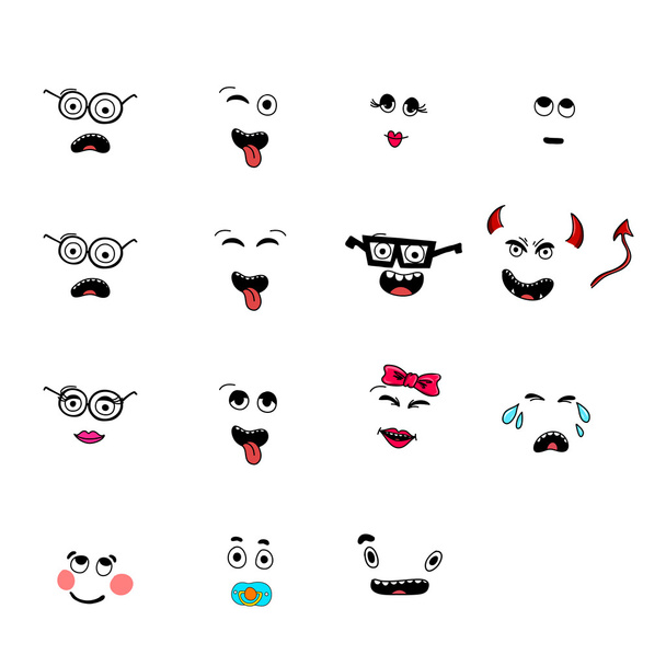 eine Reihe lustiger Emoticon-Smileys auf weißem Hintergrund. - Vektor, Bild