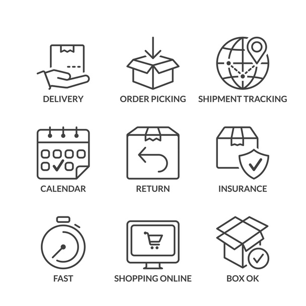 basic shipping line icons with text - ベクター画像