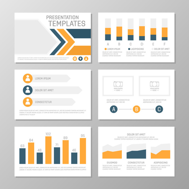 Set of blue and orange template for multipurpose presentation slides. Leaflet, annual report, book cover design. - Vector, Image