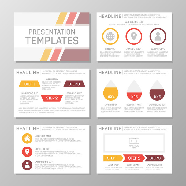 Set of red and yellow template for multipurpose presentation slides. Leaflet, annual report, book cover design. - Vector, Image