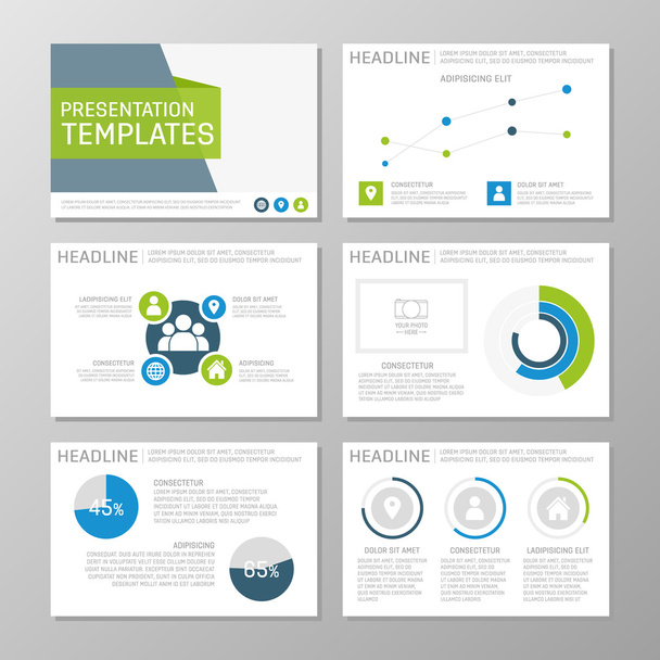 Set di modelli blu e verde per diapositive di presentazione multiuso. Opuscolo, relazione annuale, copertina del libro
. - Vettoriali, immagini