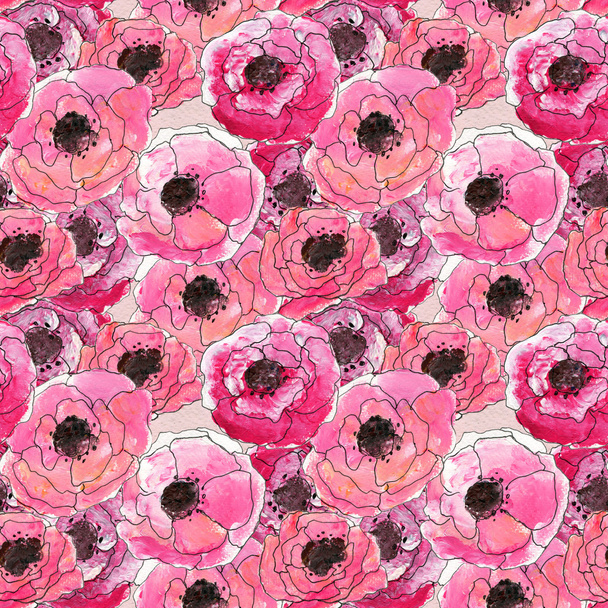 Seamless pattern with red poppy flowers - Foto, Imagen