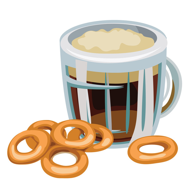 Mug of beer with bagel on white background - Vettoriali, immagini