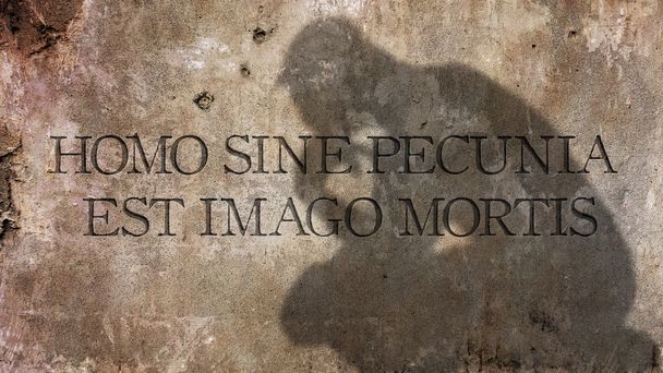 Гомо синус імаго Est Pecunia Mortis. Латинська фраза. - Фото, зображення
