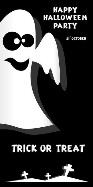 Vakantie achtergrond. Titel Happy Halloween Party Trick or Treat and Ghost, kruisen. Concept voorontwerp banner, flyer, poster. Vector illustratie in platte of Kids papieren stoffen stijl - Vector, afbeelding