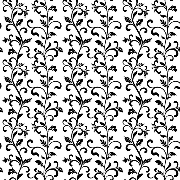 Seamless pattern with black floral tracery on a white background - Вектор,изображение