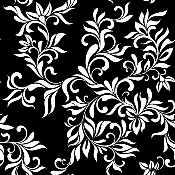 Seamless vector pattern: fantastic flowers on a black background. Vintage style. The pattern can be used for printing on textiles, wallpaper, packaging - Wektor, obraz