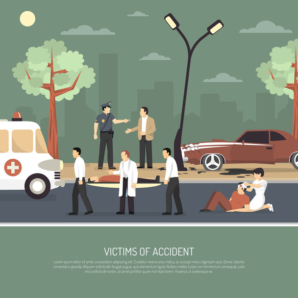 Traffic Accident First Aid Flat Poster - Vector, Image