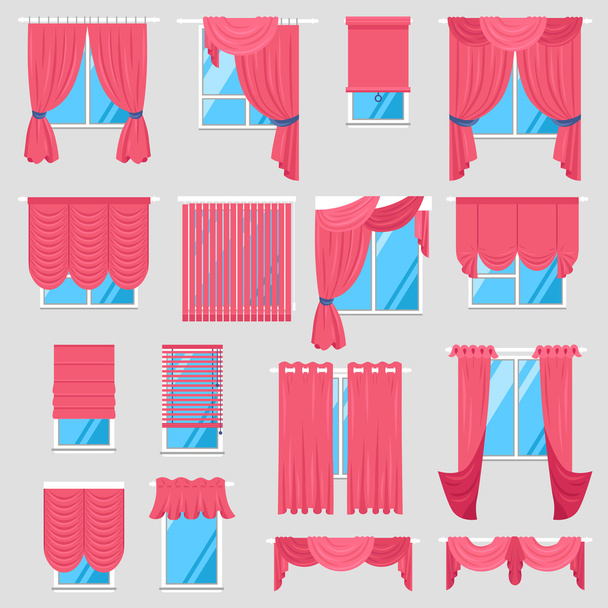 赤いカーテンセット - ベクター画像