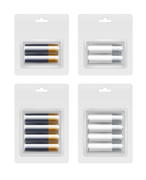 Set of Alkaline AA Batteries in Transparent Blister Packed - Vector, Image