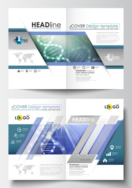 Templates for brochure, magazine, flyer, booklet. Cover design template, easy editable flat layout in A4 size. DNA molecule structure, science background. Scientific research, medical technology. - Vector, Image