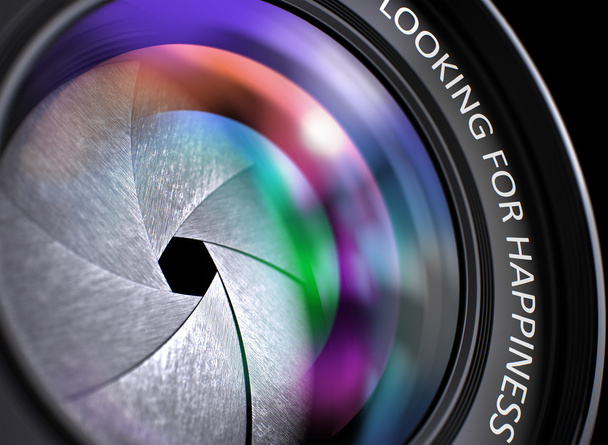 Close-up lens van digitale camera met op zoek naar geluk. - Foto, afbeelding