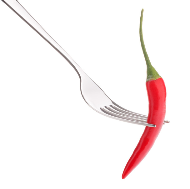 Chili pepper on fork - Foto, Imagen