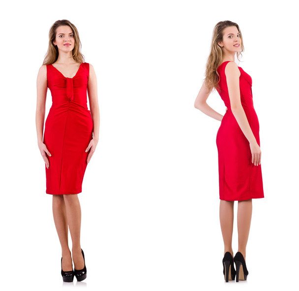 Young woman in red dress isolated on white - Foto, Bild