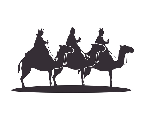 silhouette three wise kings manger design isolated - Vector, Image