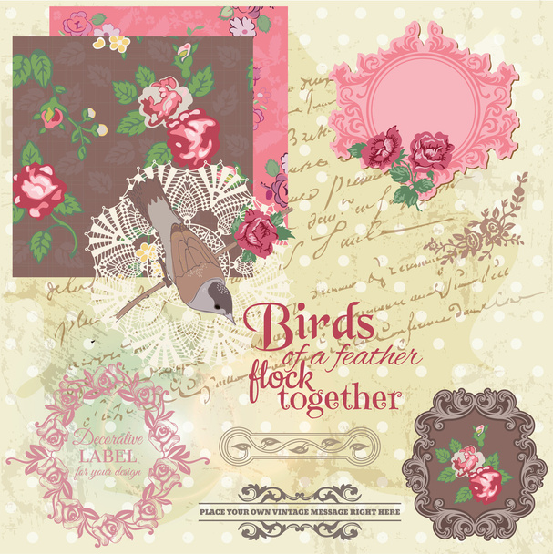 Scrapbook Design Elements - Vintage Flowers and Birds- in vector - Vector, imagen