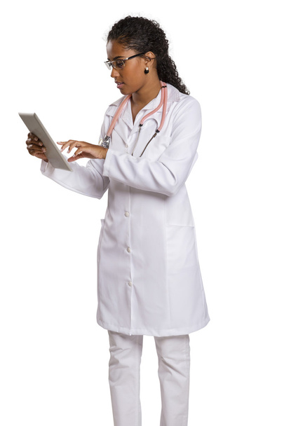 Beautiful Brazilian black female doctor on white background - Φωτογραφία, εικόνα