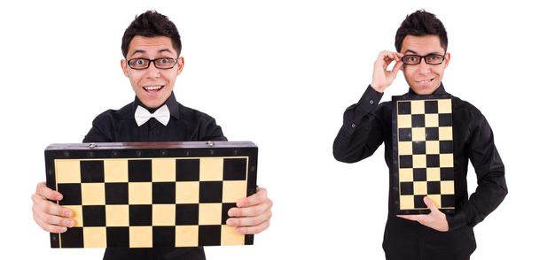 Jugador de ajedrez divertido aislado en blanco - Foto, Imagen