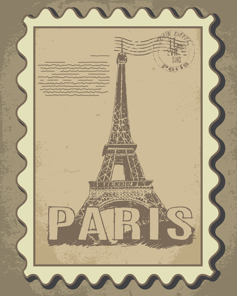 Postage Stamp with Eiffel tower - Vector, Image