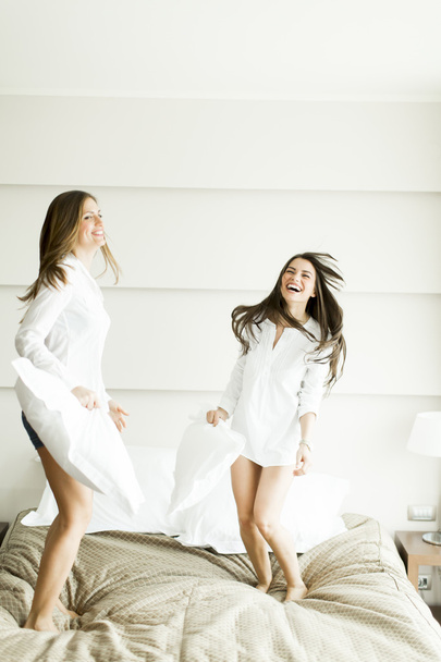 Girls in a pillow fight - Foto, afbeelding