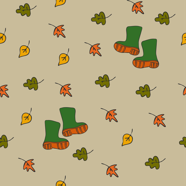 Background with leaves and rubber boots - Vector, Image
