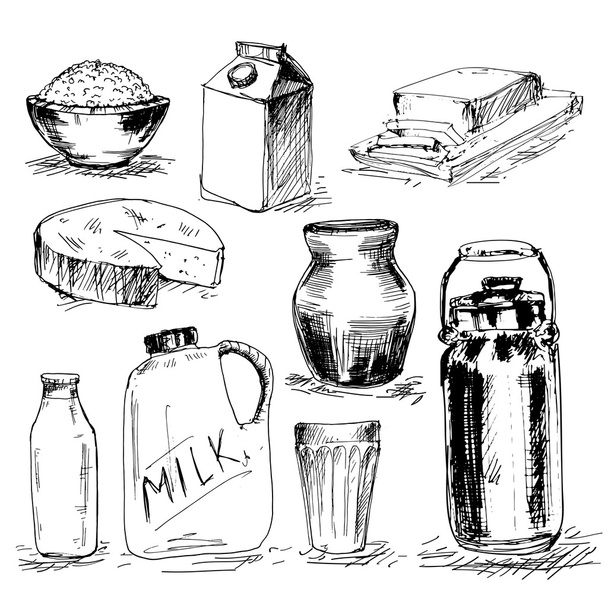 Set of milk products - Vettoriali, immagini