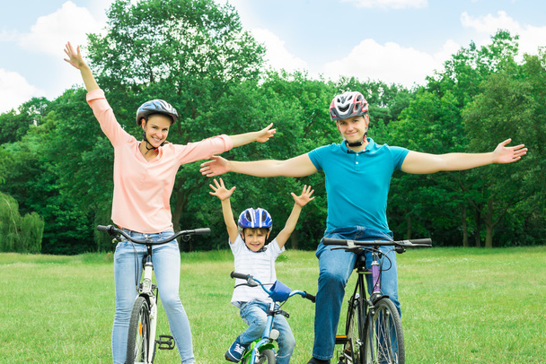 Innoissaan perheen pyöräily puistossa
 - Valokuva, kuva