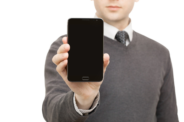 Digitales gadgets, tablets y smartphones - hombres no sosteniendo ningún smartphone de la marca en la mano - Foto, Imagen