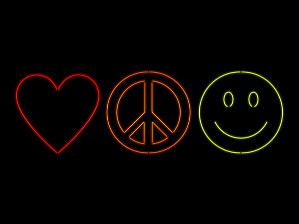 Neon liefde vrede en geluk - Vector, afbeelding