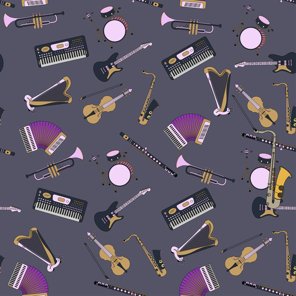 Бесшовный рисунок с различными музыкальными инструментами
. - Вектор,изображение