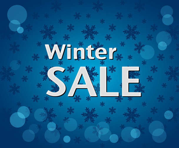 Χειμώνας πώληση επιγραφή στο φωτεινό μπλε φόντο με νιφάδα χιονιού - Διάνυσμα, εικόνα