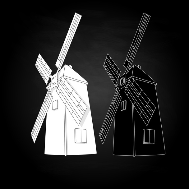 Windmill illustration. Retro. Vector. - Vector, Image