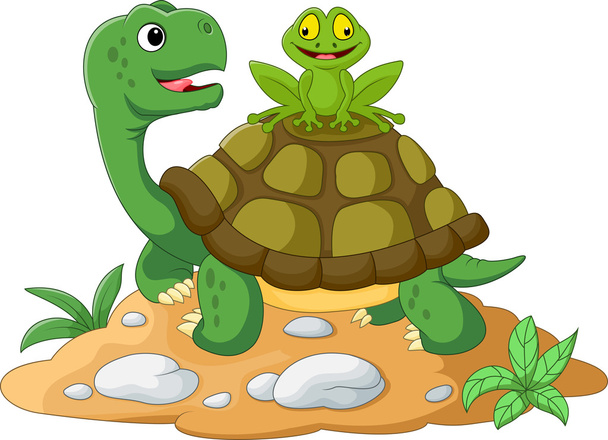 Cartoon turtle a žába - Vektor, obrázek