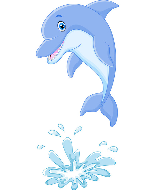 Bonito desenho animado golfinho pulando para fora da água
 - Vetor, Imagem
