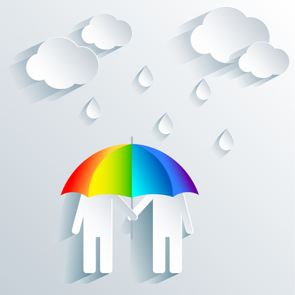 Schwules Paar versteckte sich unter dem Regenschirm - Vektor, Bild