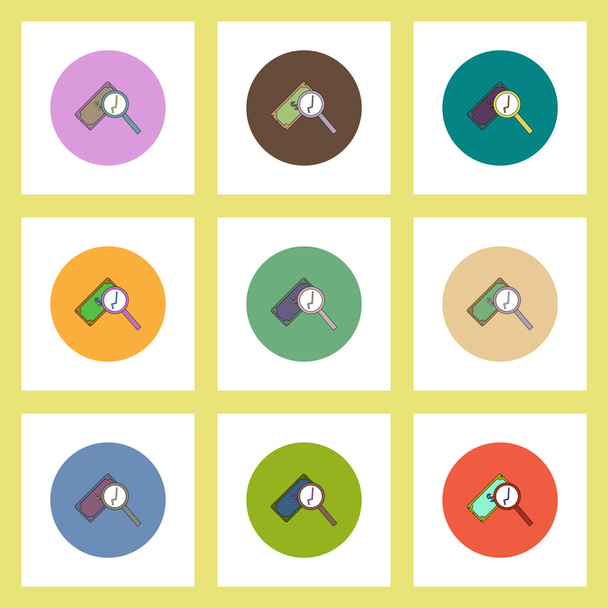 flat icons set of Magnifier and dollar bill concept on colorful circles - Wektor, obraz